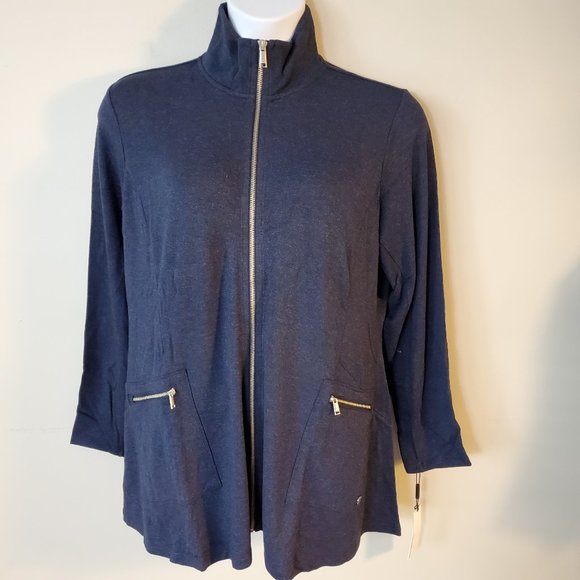 CALVIN KLEIN PLUS SIZE ZIP INDIGO HEATHER JACKET - Picture 2 of 6